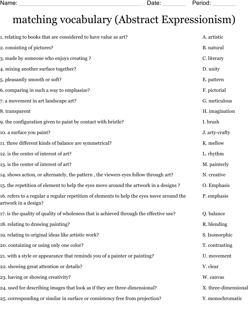 matching vocabulary (Abstract Expressionism) Worksheet