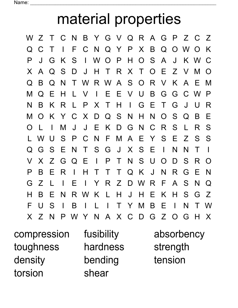 material properties Word Search