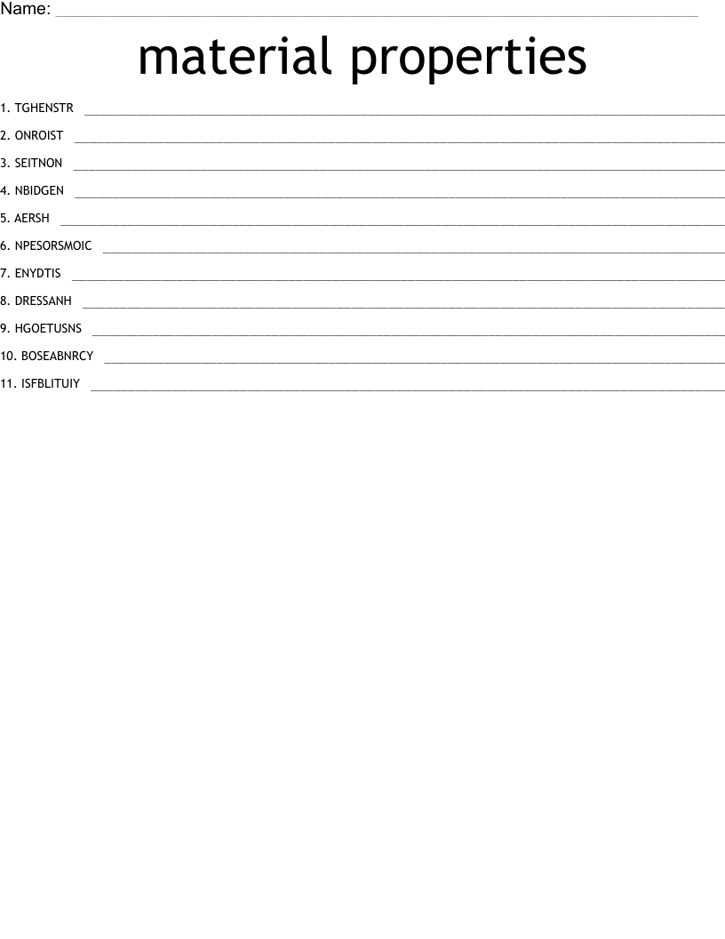 material properties Word Scramble