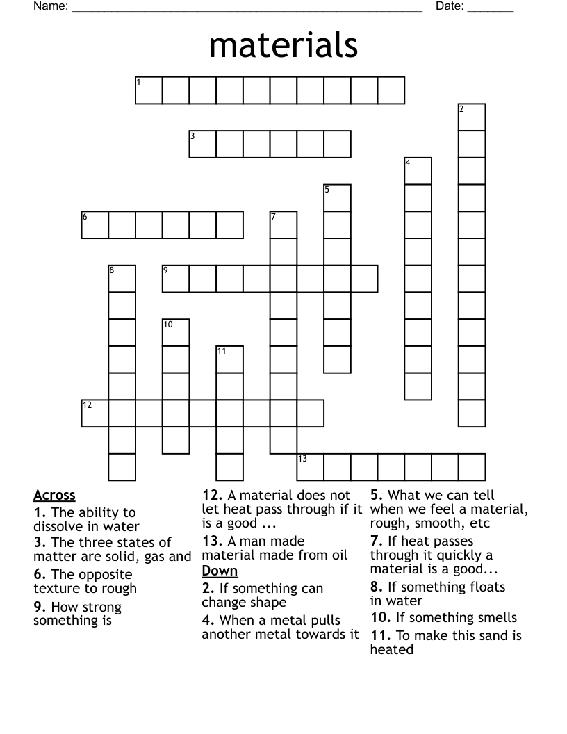 materials Crossword