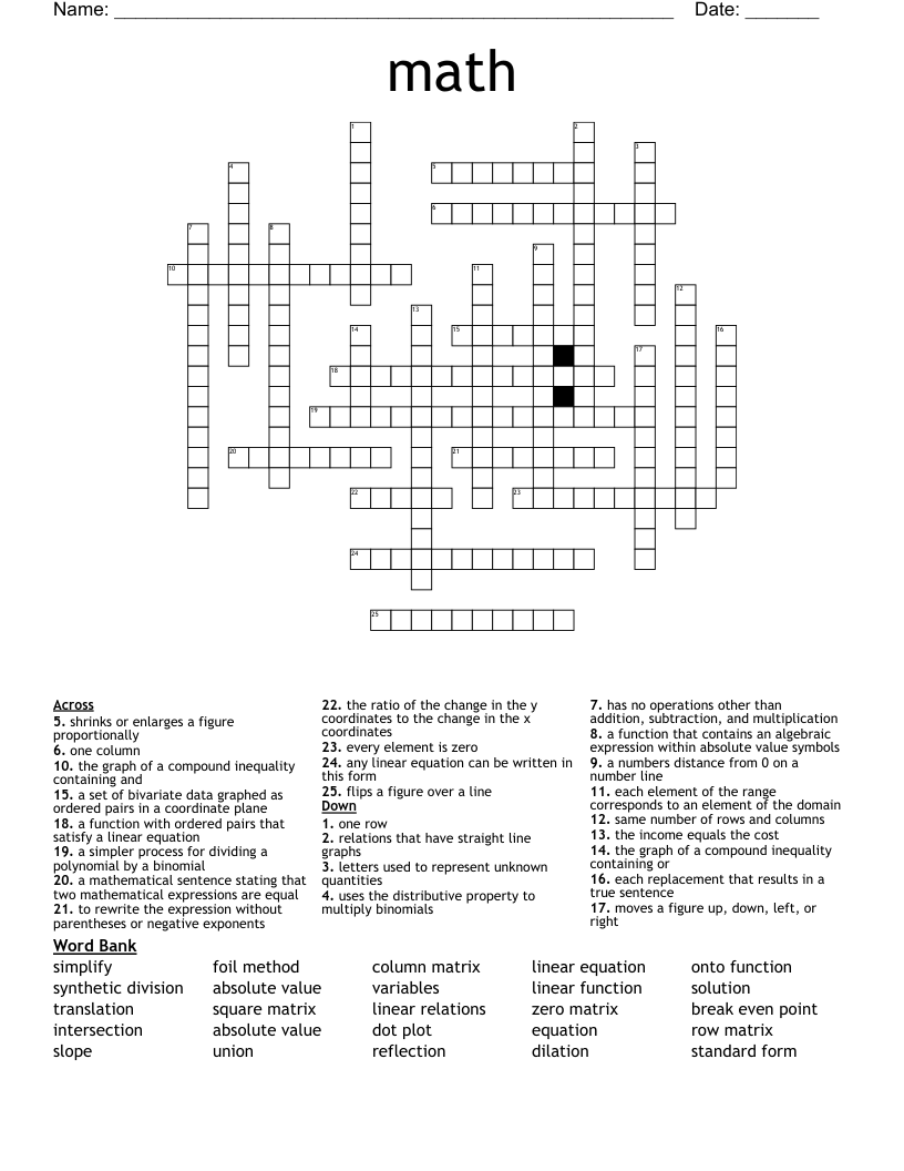 math Crossword
