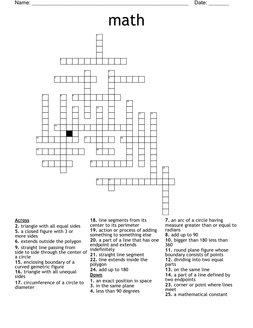 math  Crossword