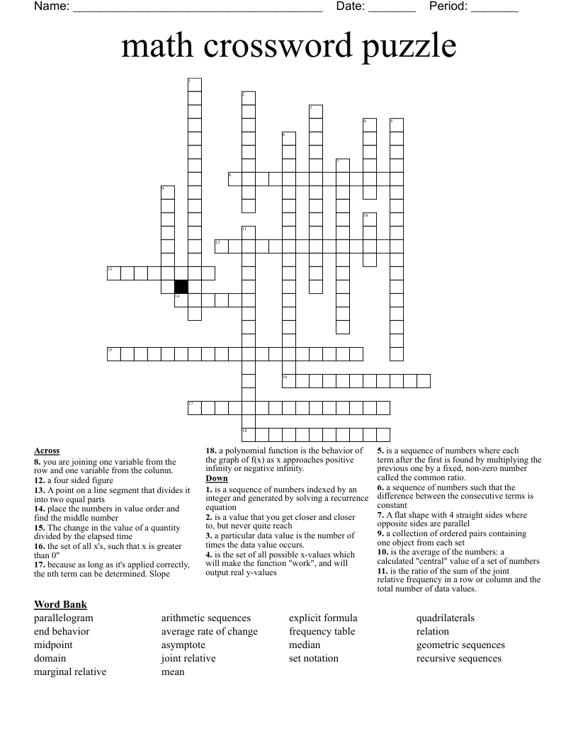math crossword puzzle