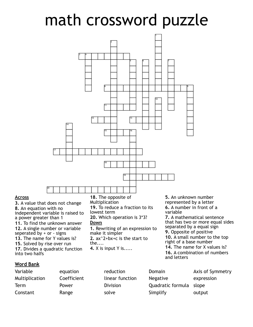 math crossword puzzle