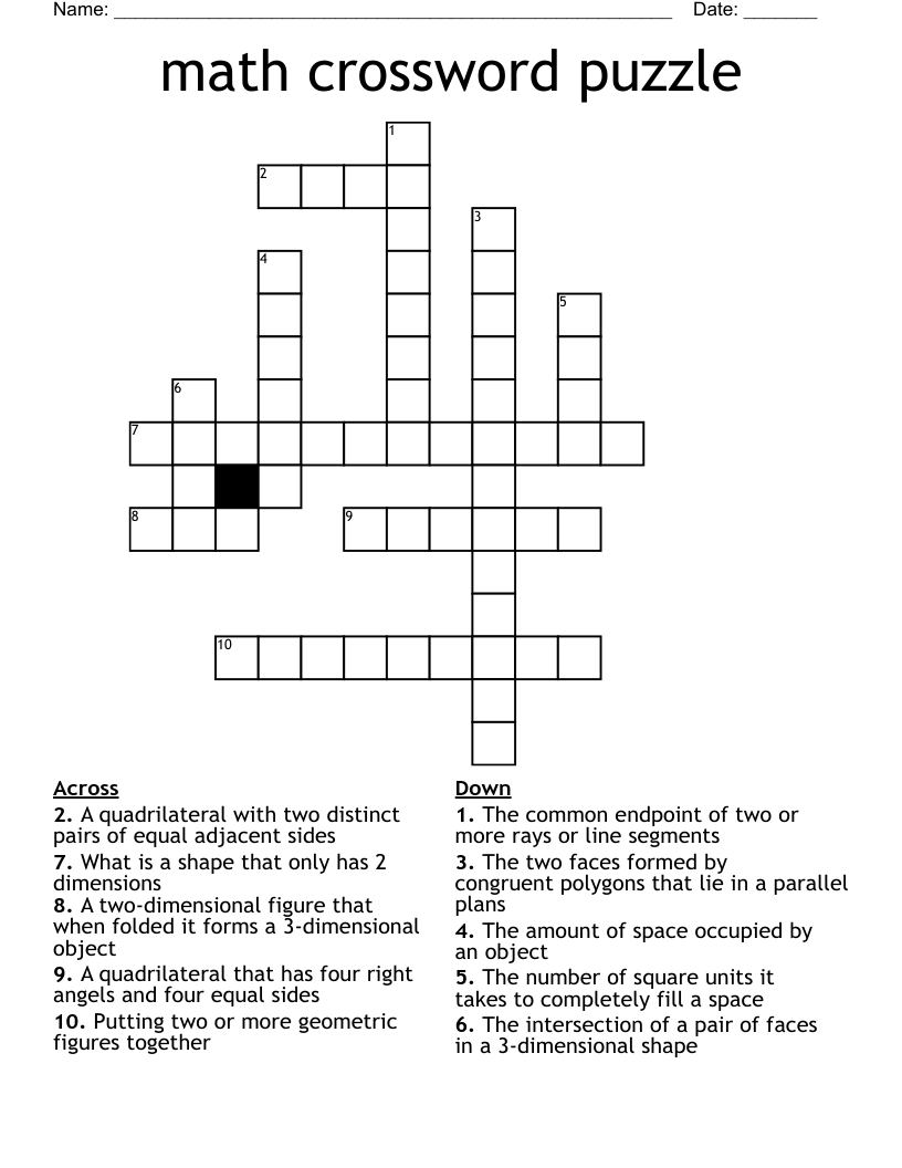 math crossword puzzle