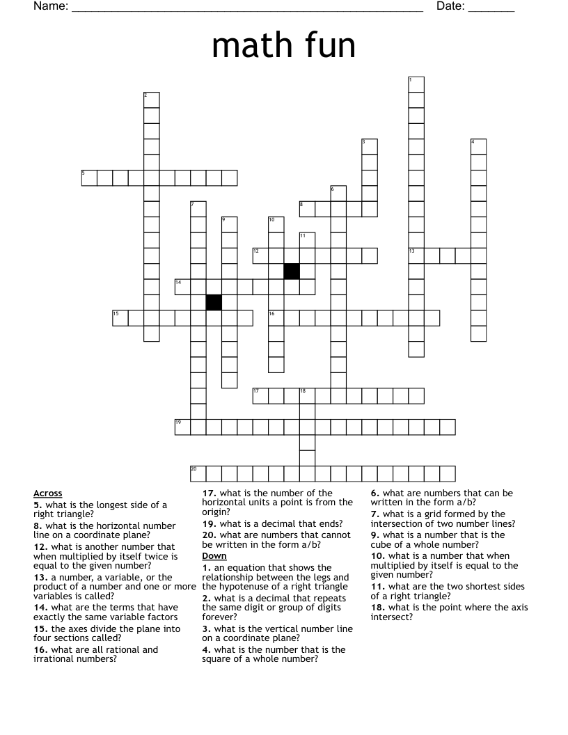 math fun Crossword