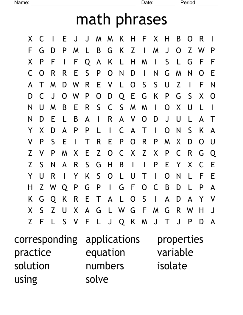 math phrases Word Search