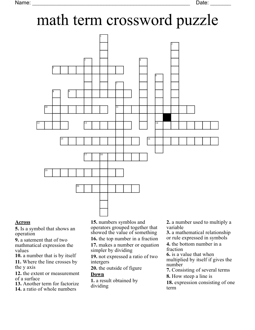 math term crossword puzzle