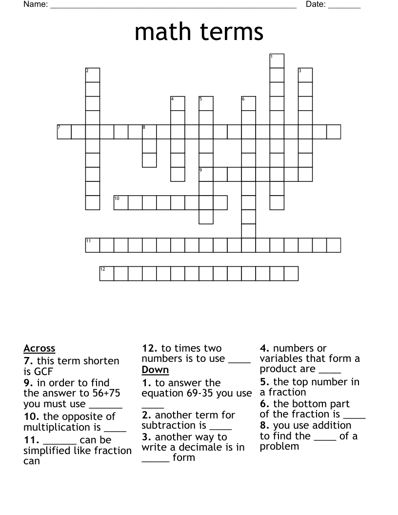 math terms Crossword
