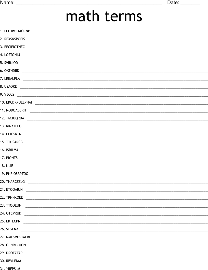 math terms Word Scramble
