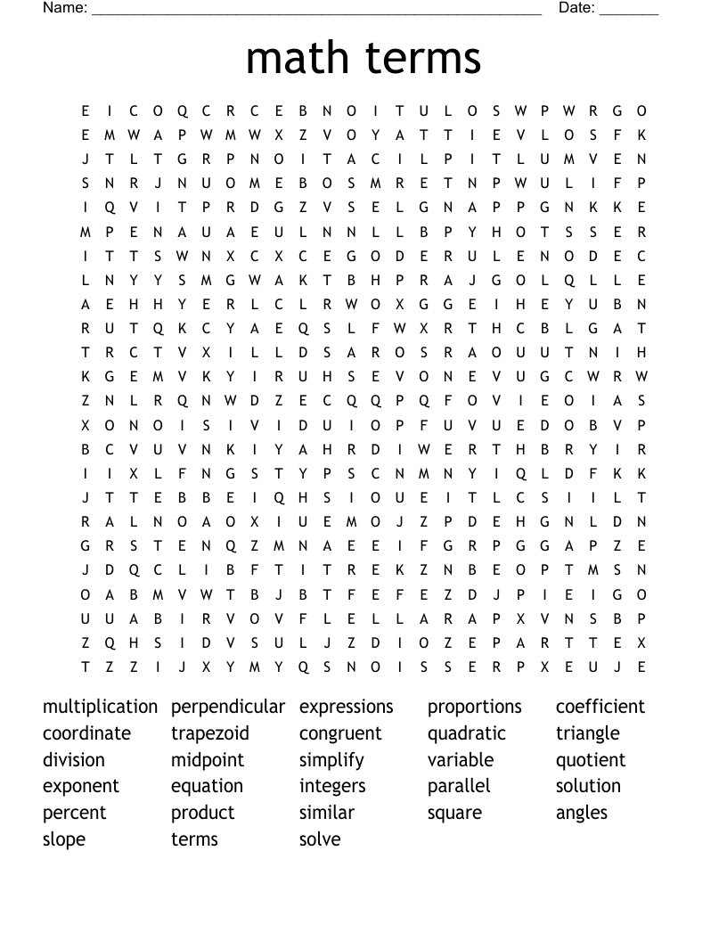 math terms Word Search