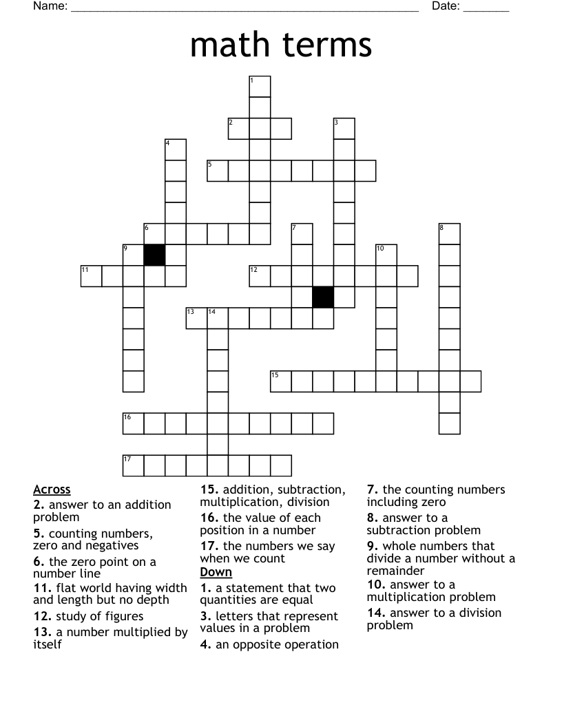 math terms Crossword