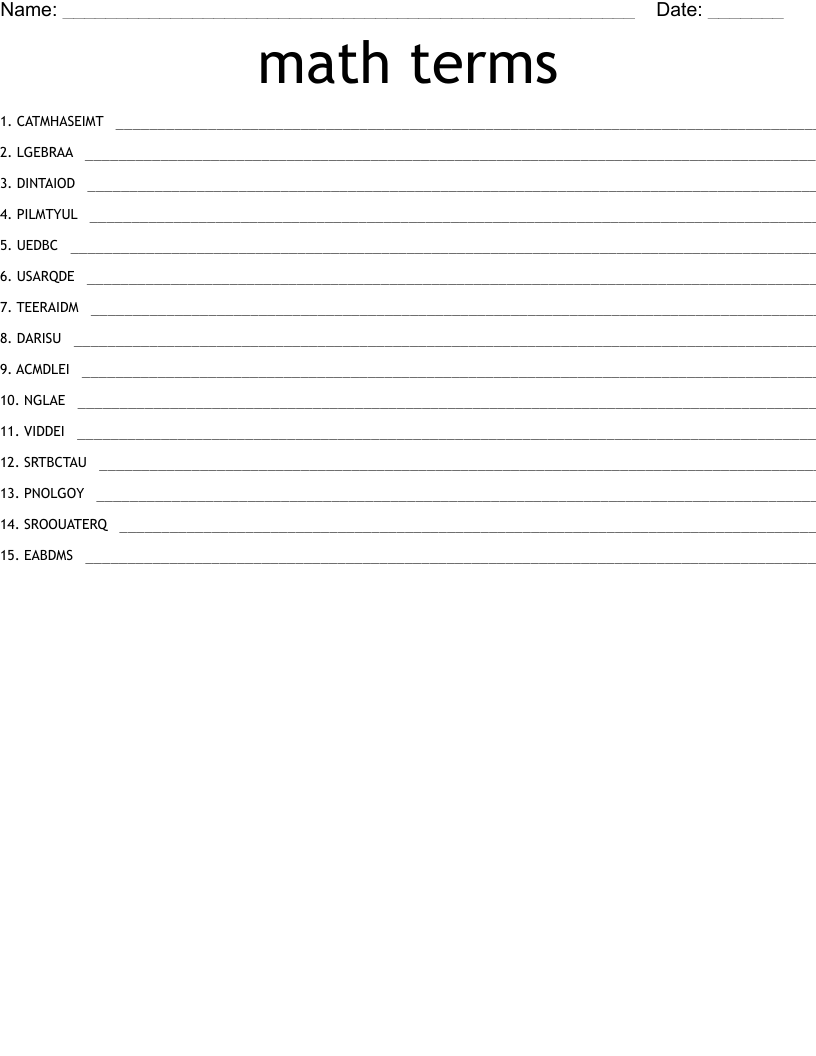 math terms Word Scramble