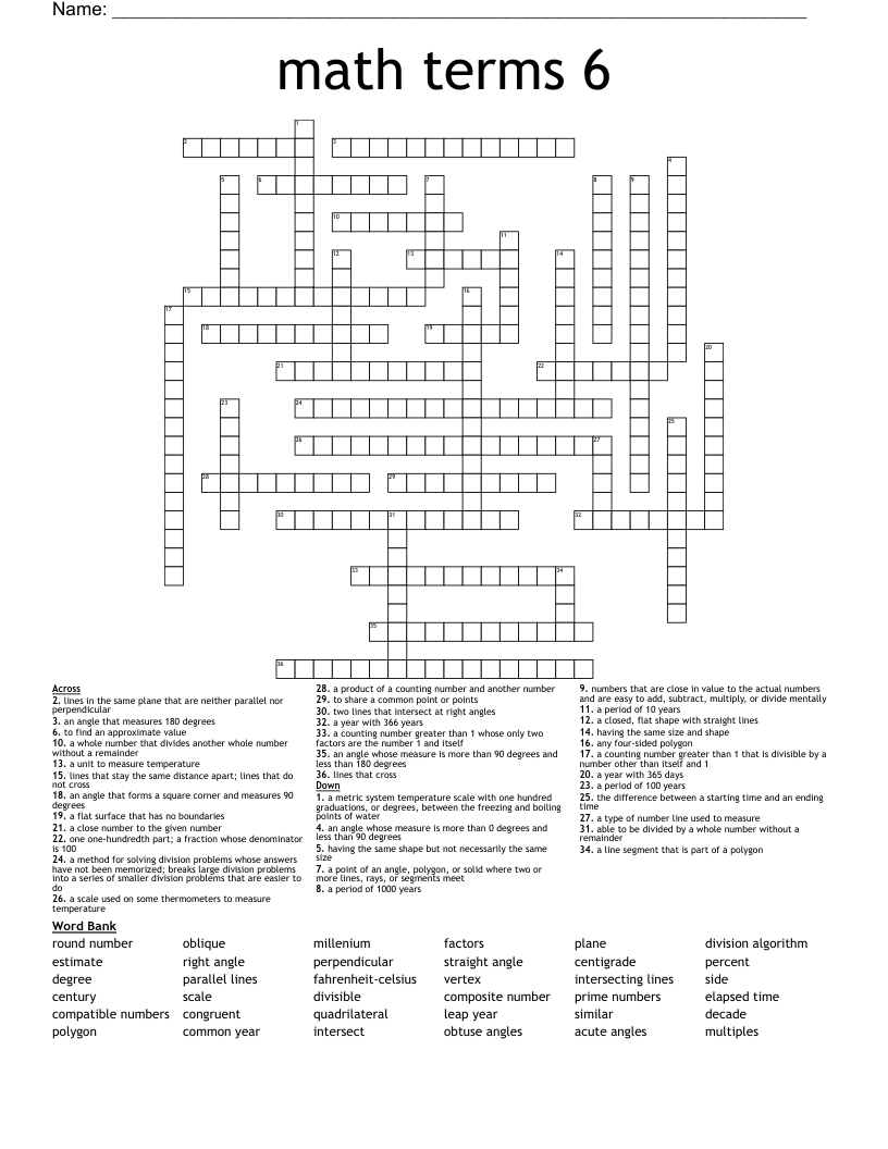 math terms 6 Crossword