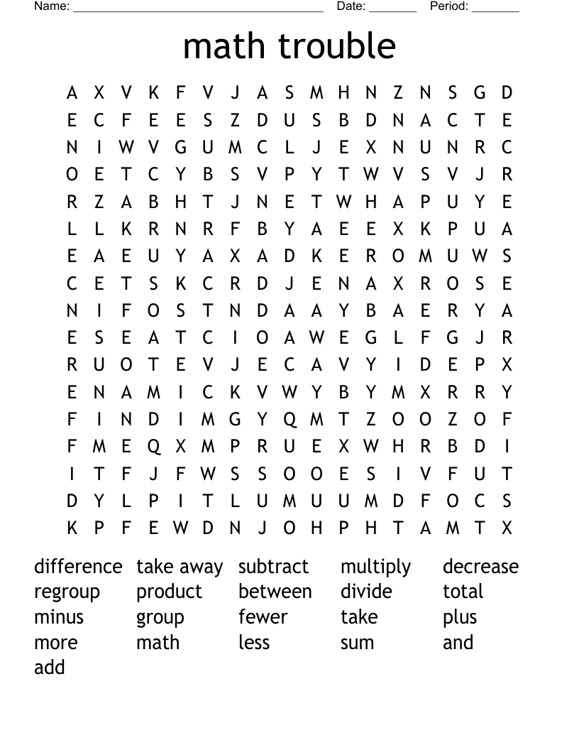 math trouble Word Search