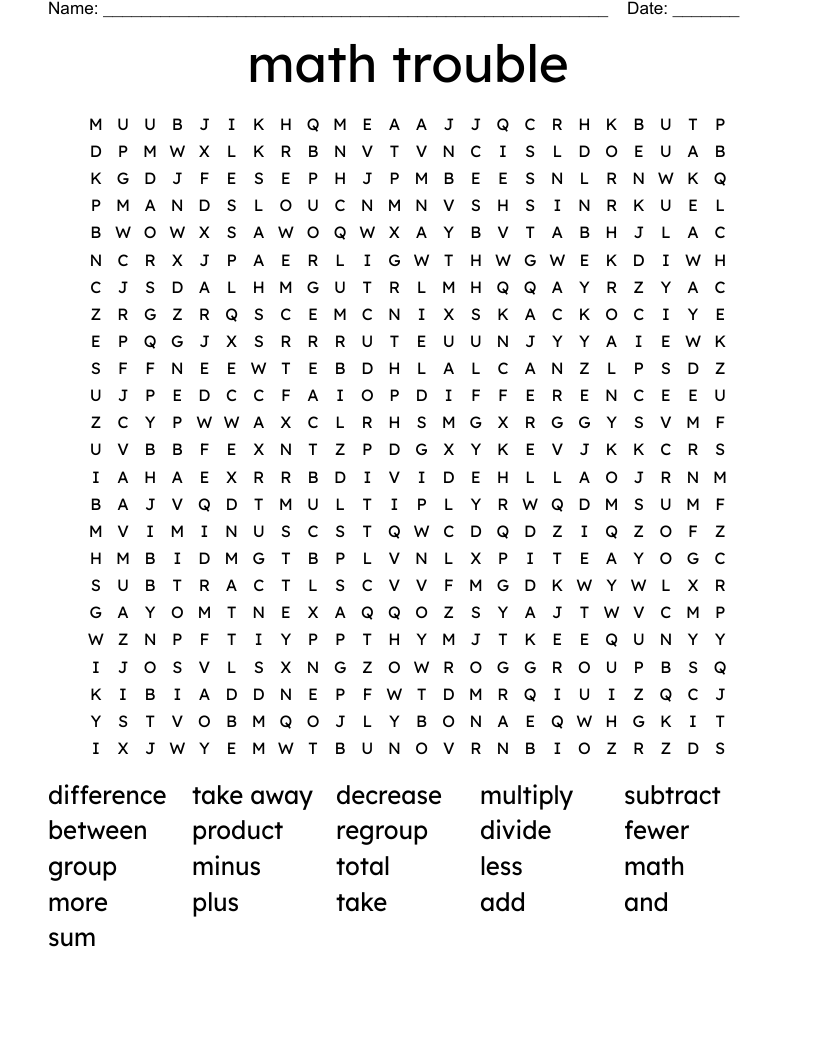 math trouble  Word Search