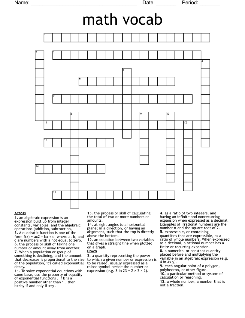 math vocab Crossword