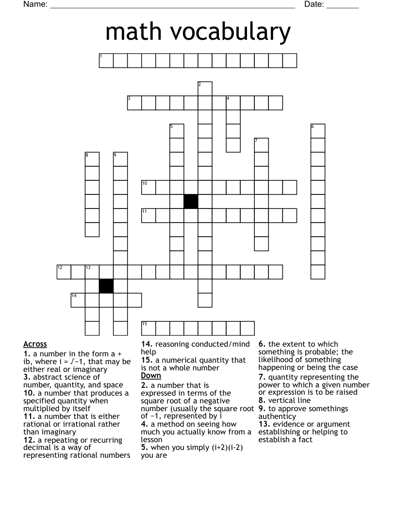 math vocabulary Crossword