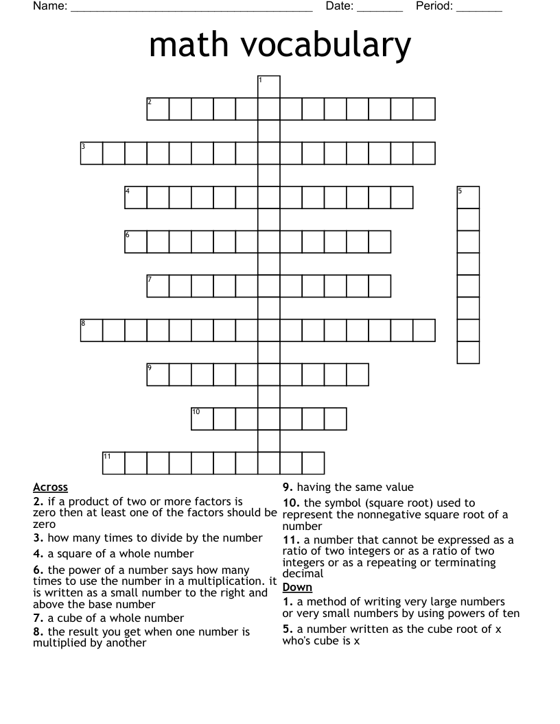 math vocabulary Crossword