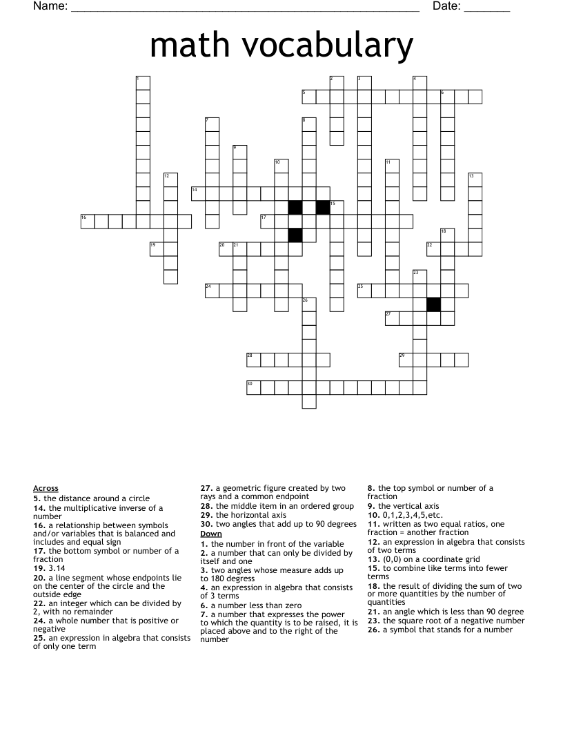 math vocabulary Crossword
