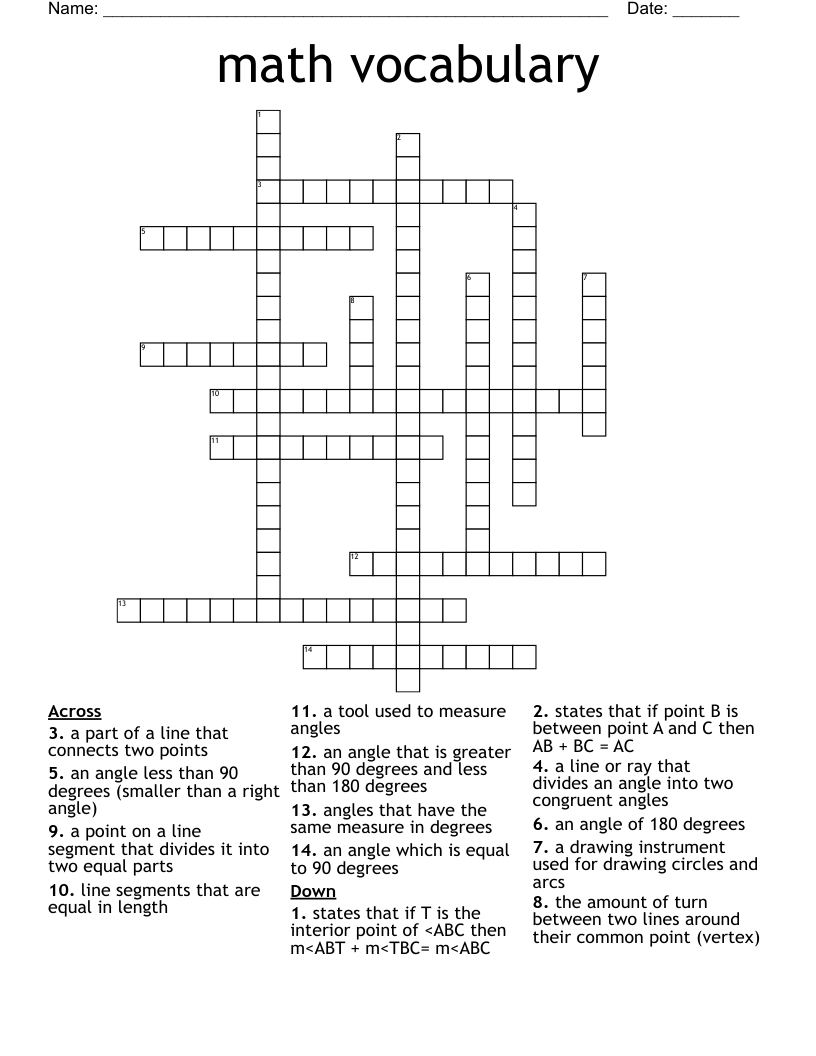 math vocabulary Crossword