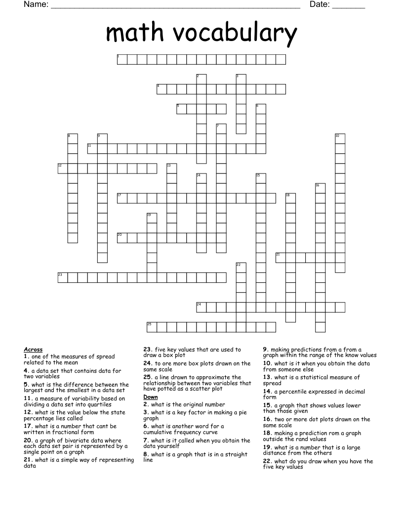 math vocabulary  Crossword