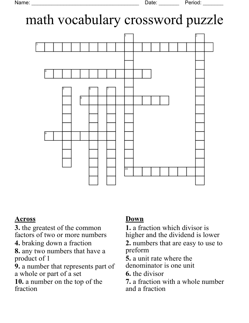 math vocabulary crossword puzzle