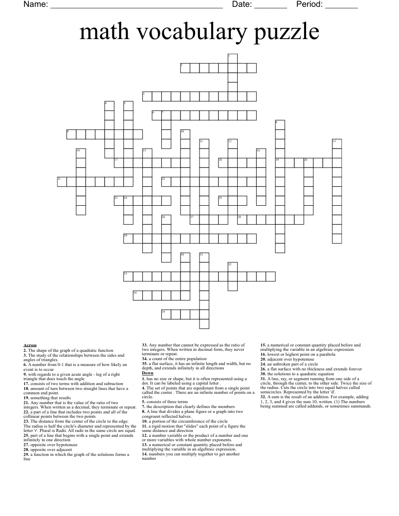math vocabulary puzzle Crossword
