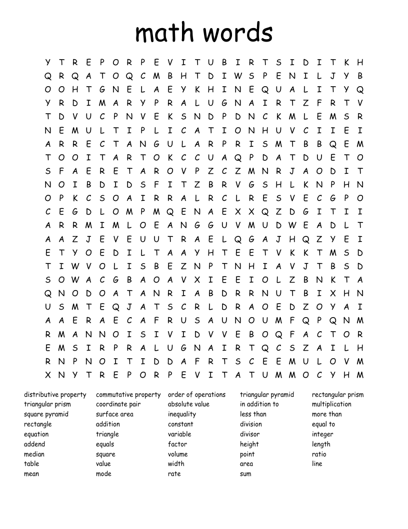 math words Word Search