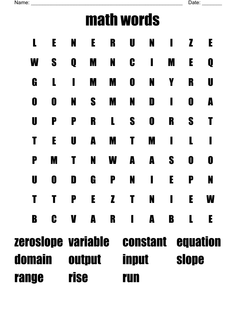 math words Word Search