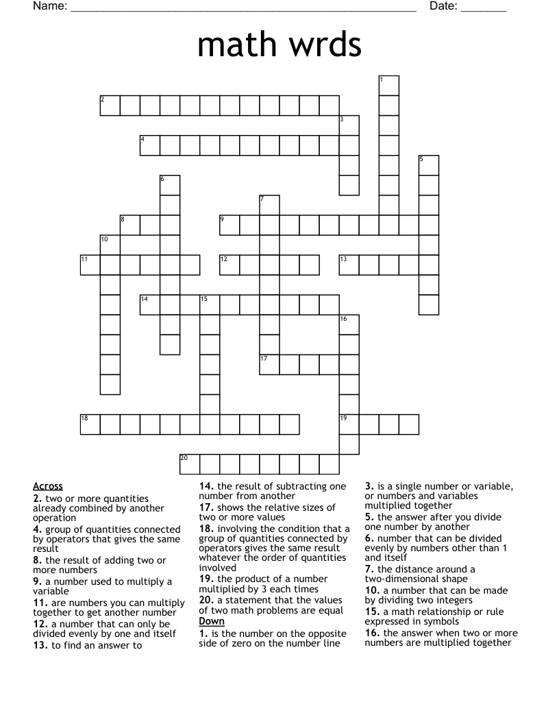 math wrds Crossword
