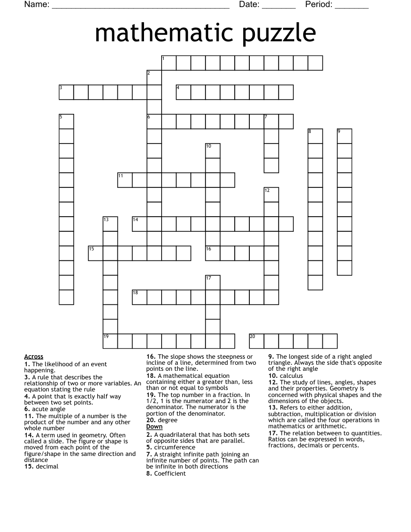 mathematic puzzle Crossword