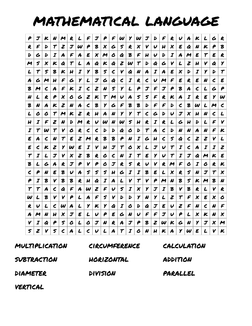mathematical language Word Search