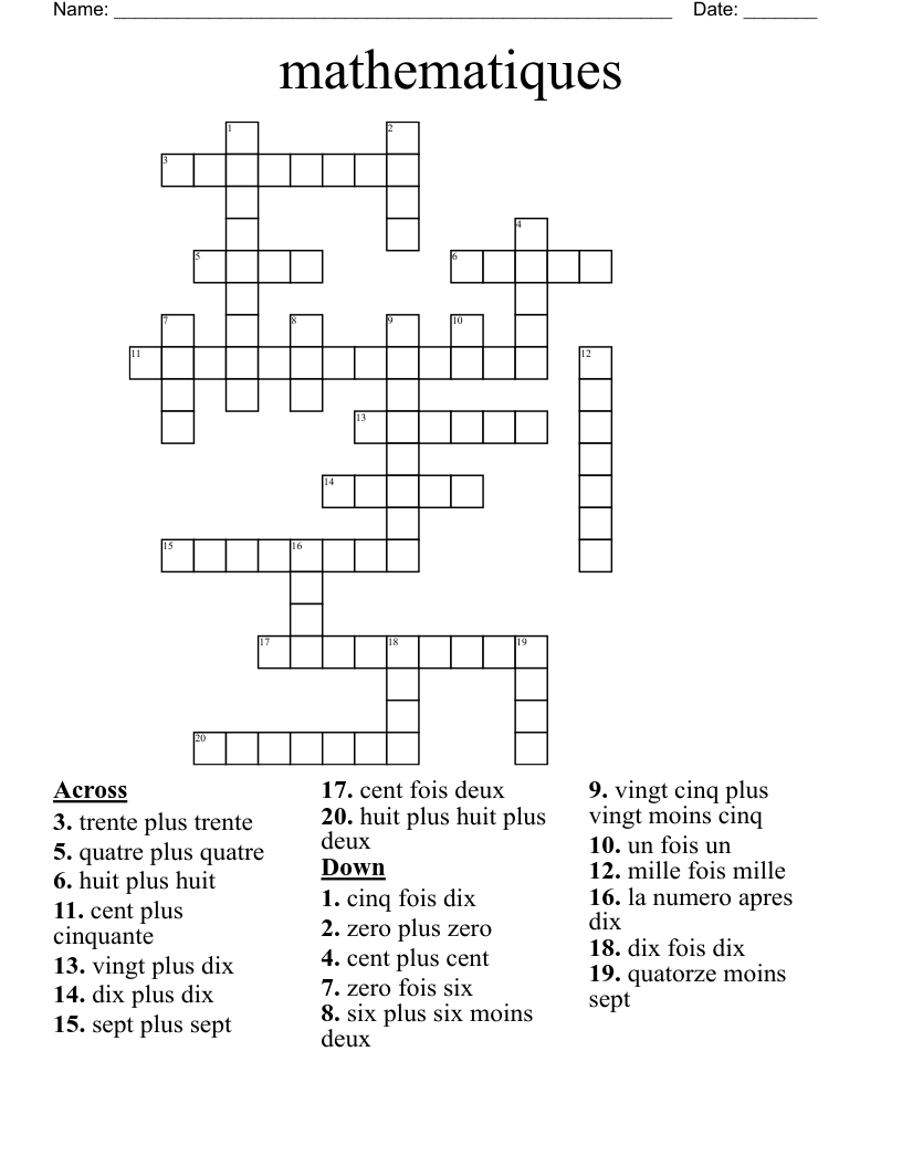 mathematiques Crossword