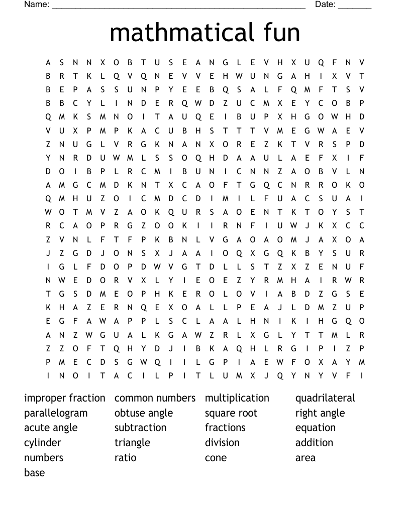 mathmatical fun Word Search