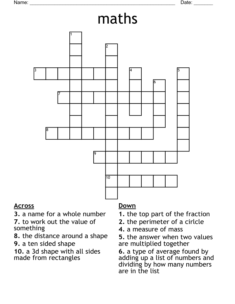 maths Crossword