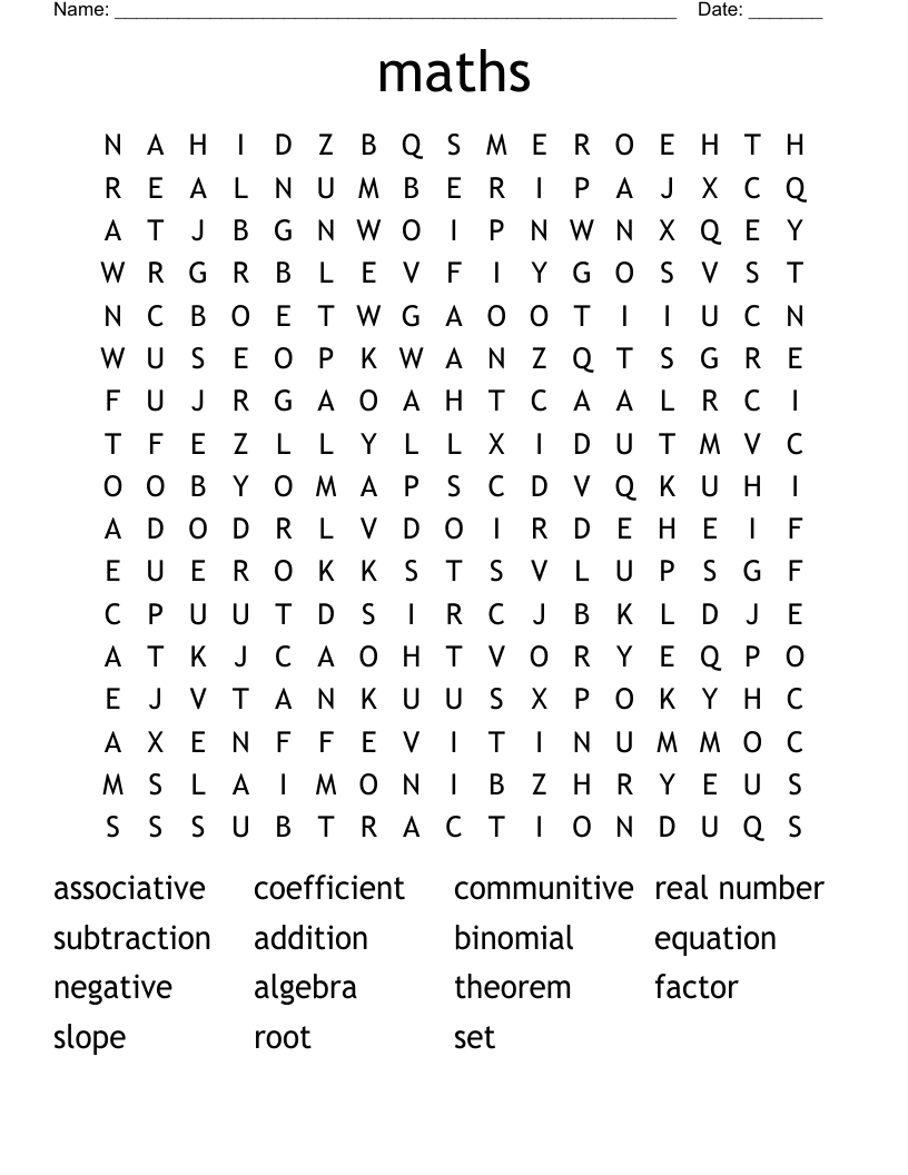 maths Word Search