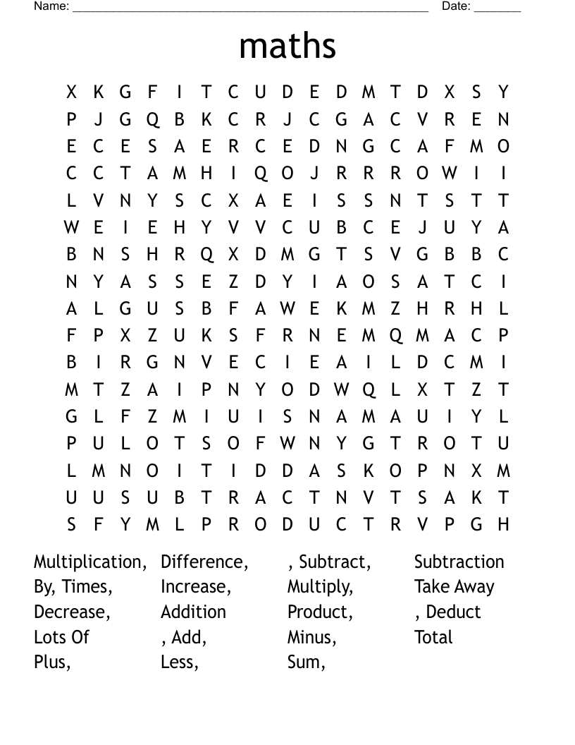 maths  Word Search