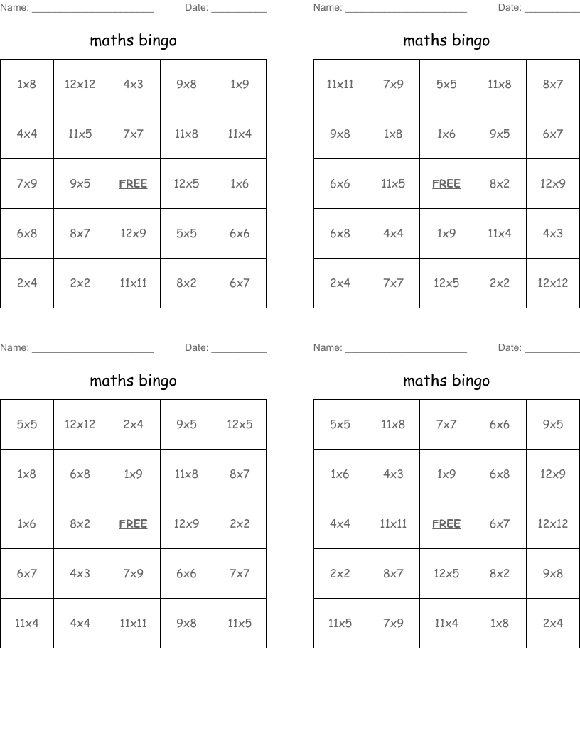 maths bingo