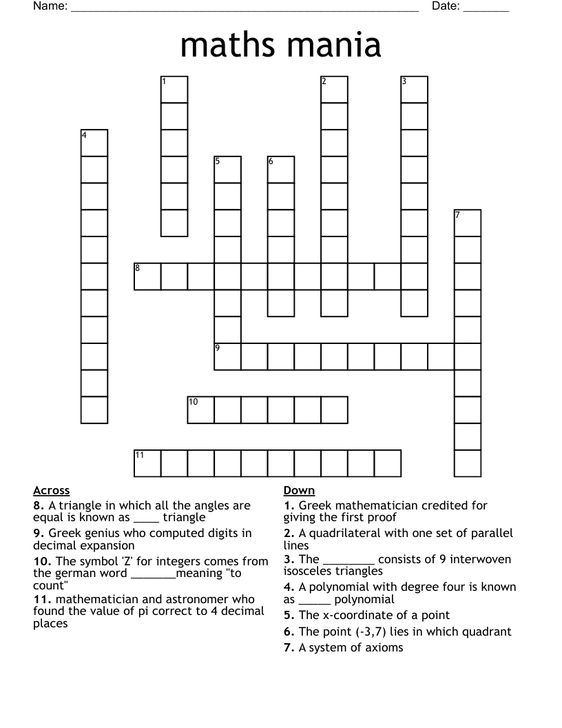 maths mania Crossword