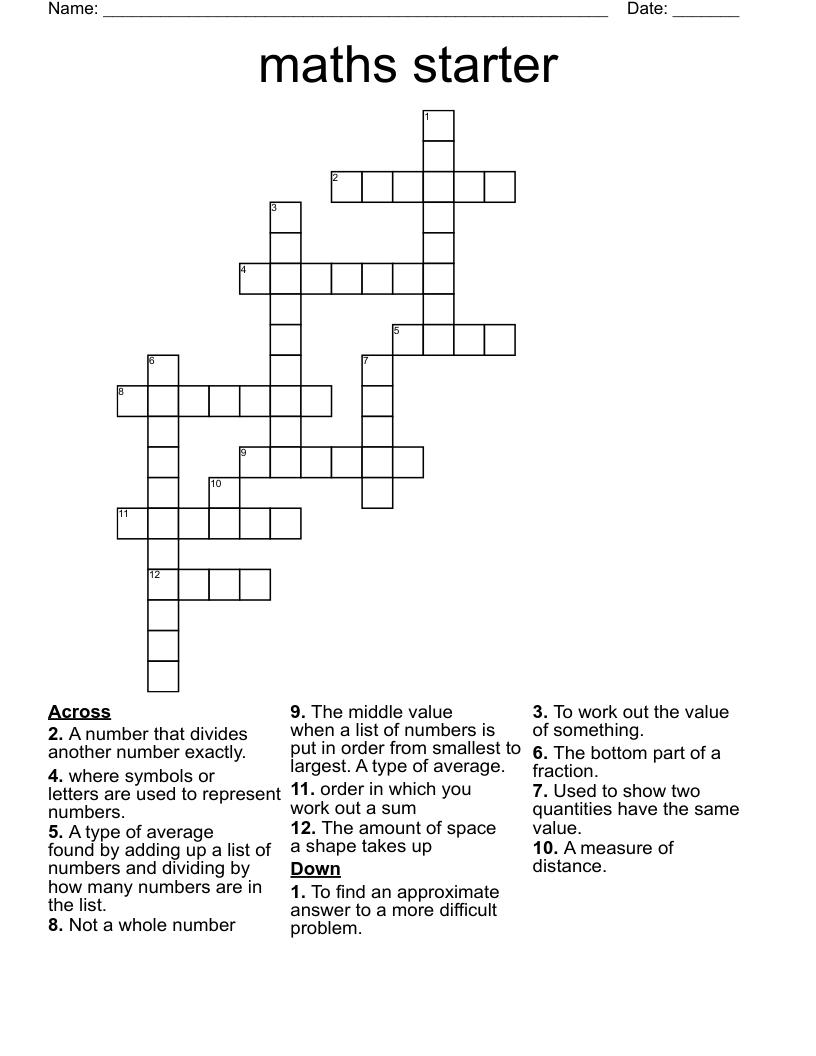 maths starter  Crossword