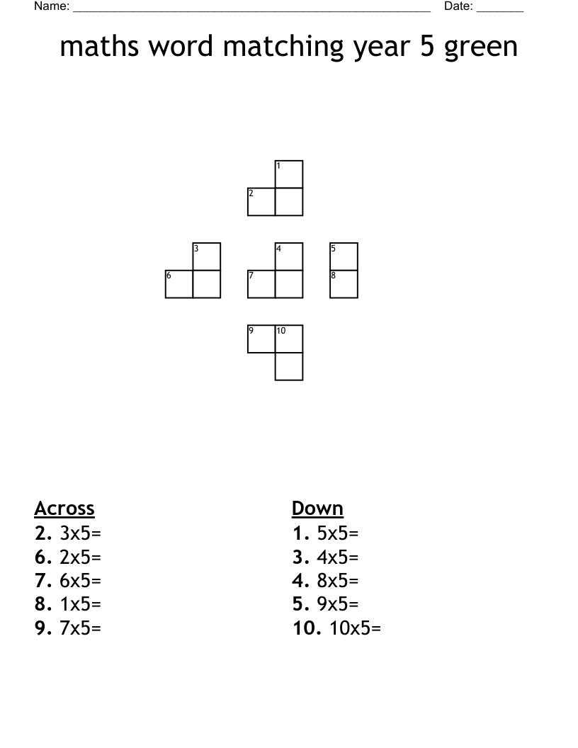 maths word matching year 5 green Crossword