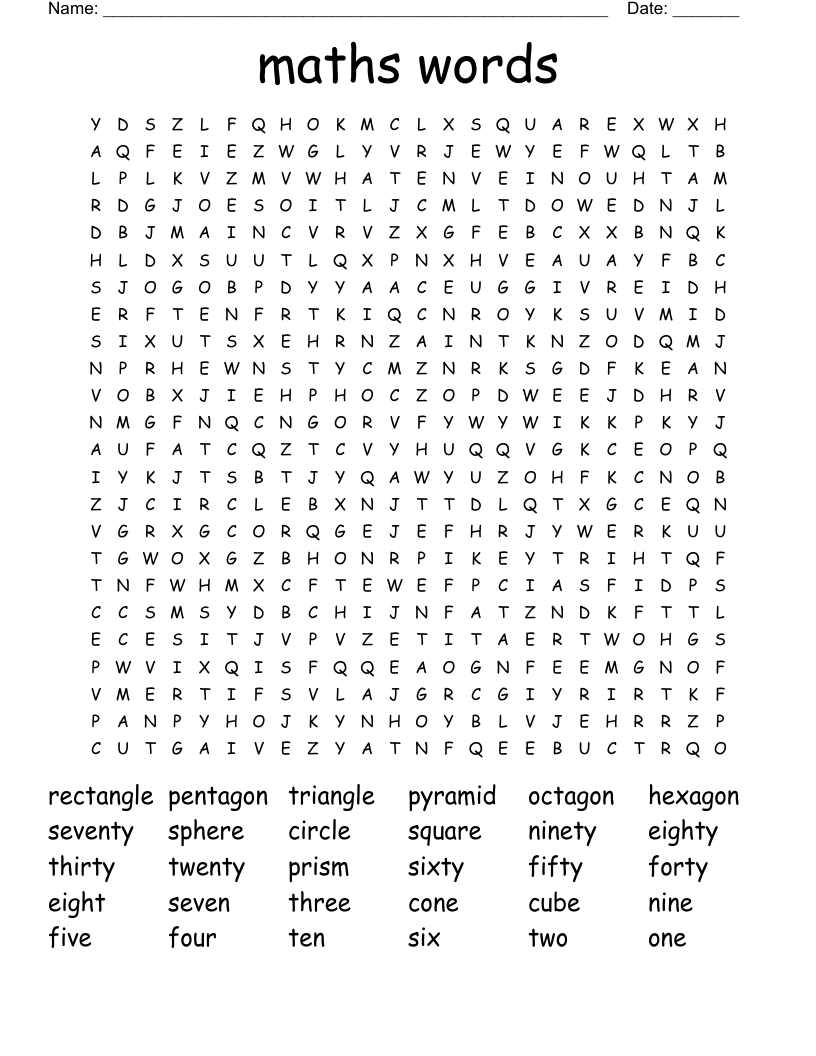maths words Word Search
