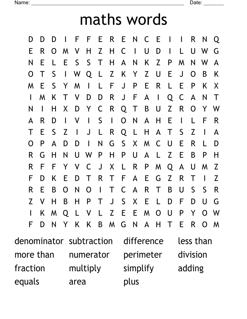 maths words Word Search
