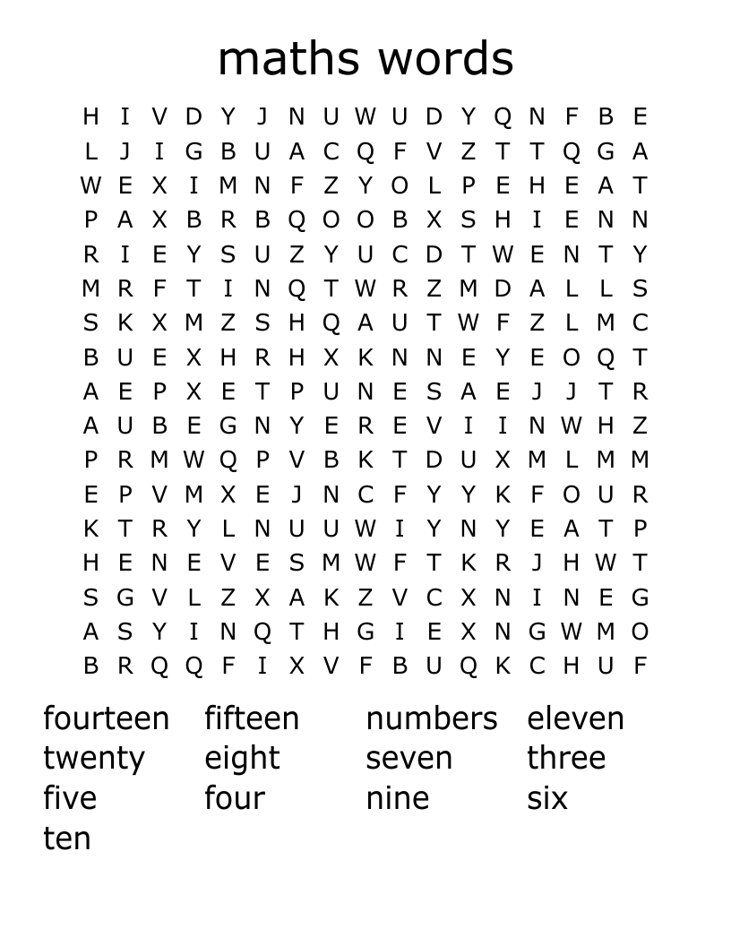 maths words Word Search