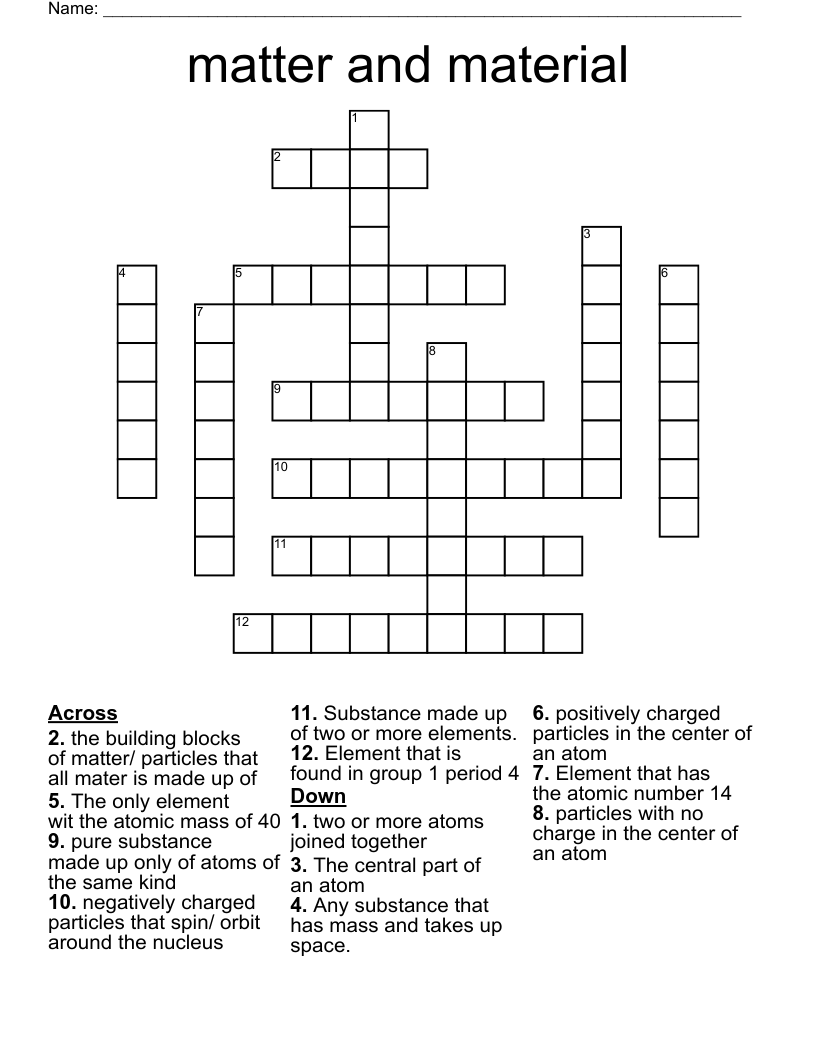 matter and material  Crossword