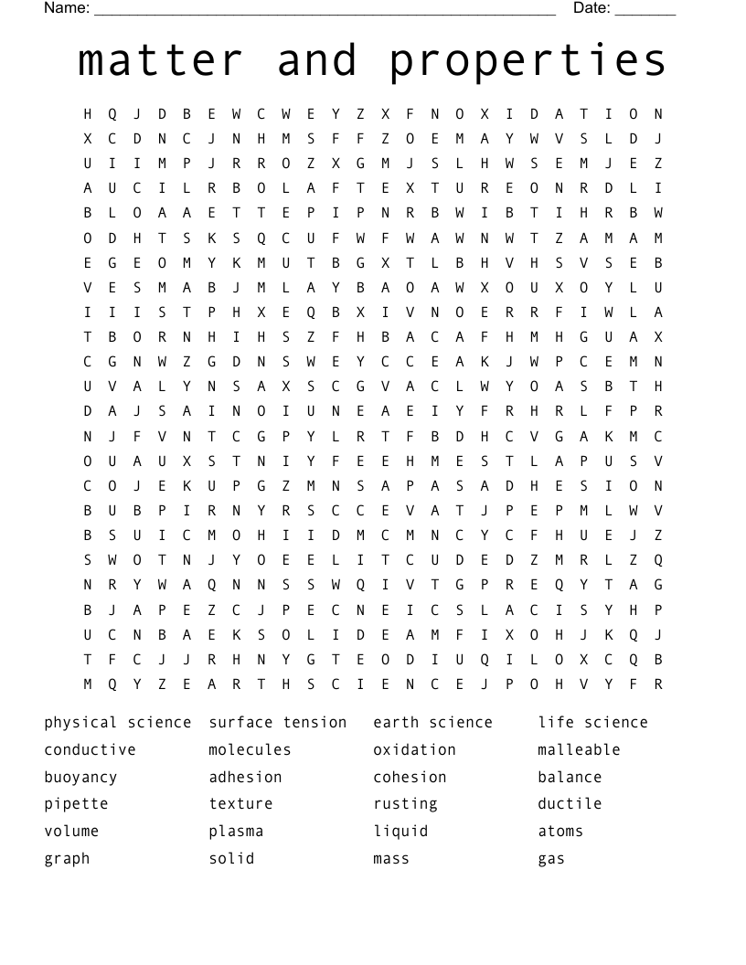 matter and properties Word Search