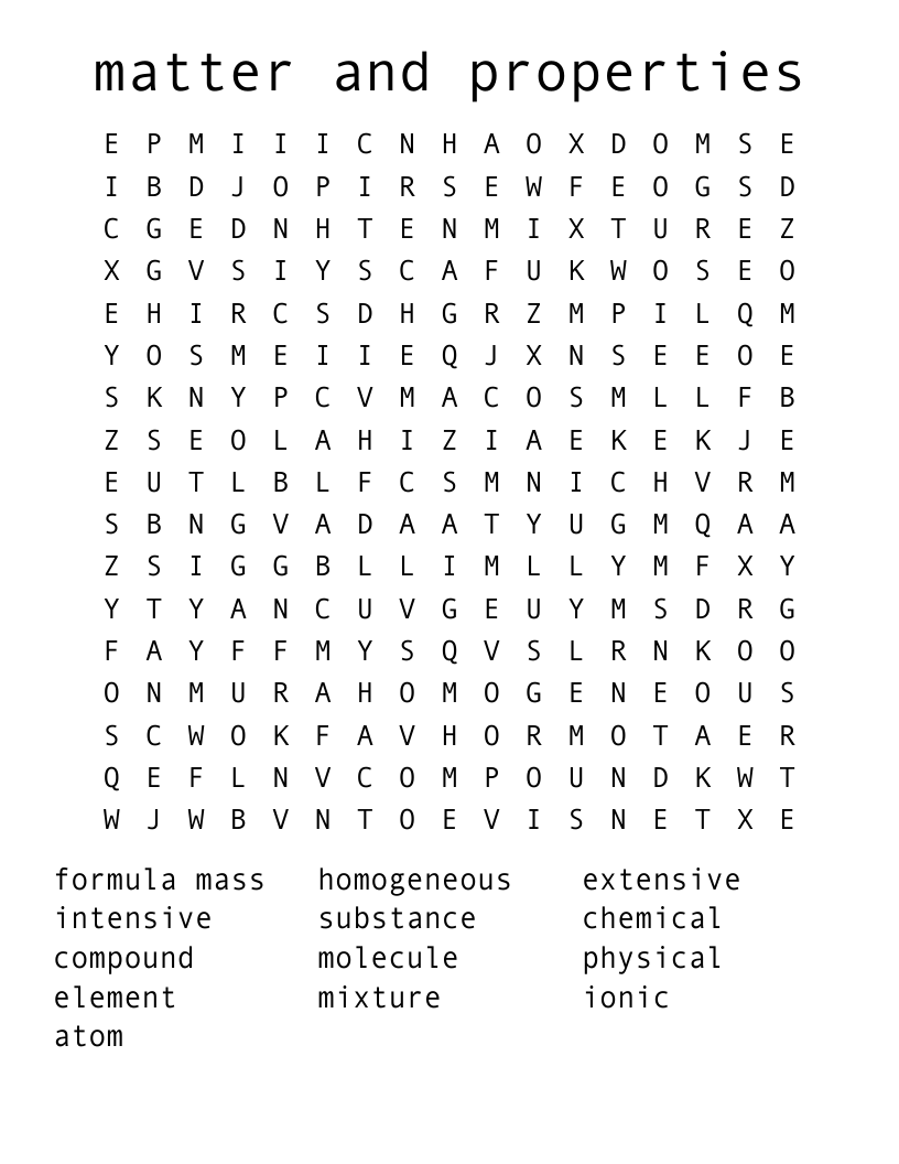 matter and properties Word Search