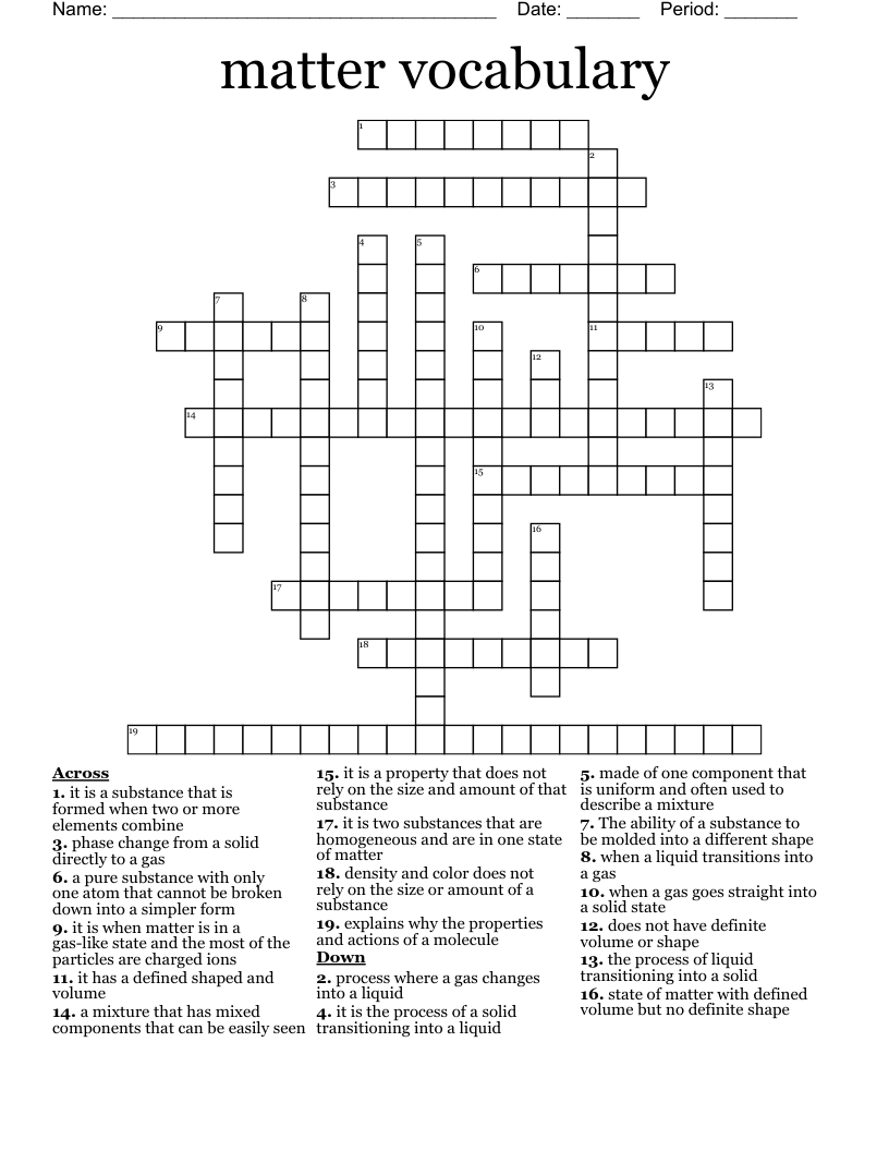 matter vocabulary Crossword
