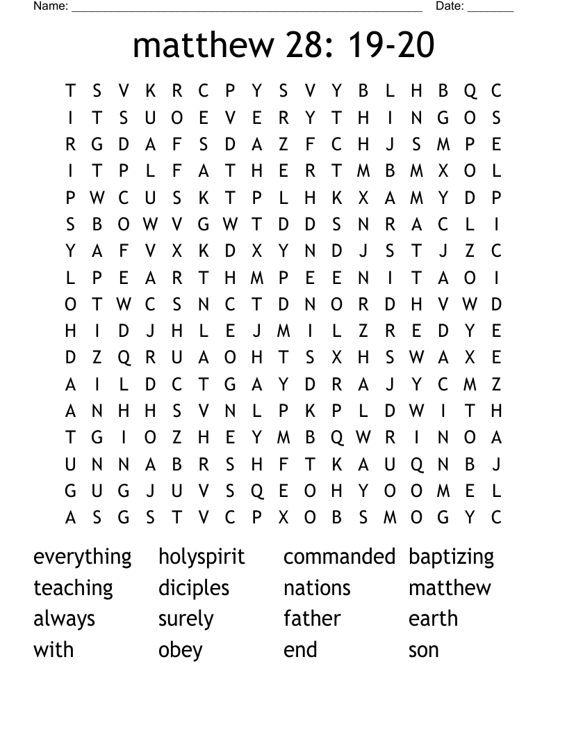 matthew 28: 19-20 Word Search